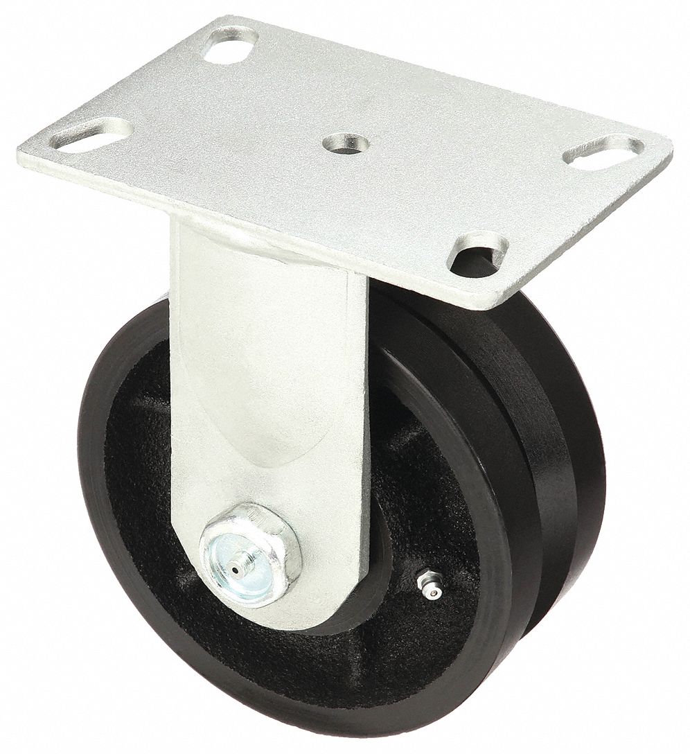 Plate Caster: Rigid, Iron, 6 in Wheel Dia, 2 1/2 in Wheel Wd, 7 1/2 in Mounting Ht