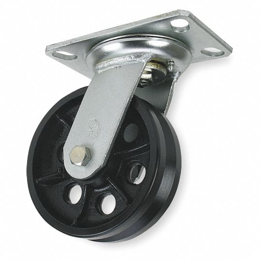 GRAINGER APPROVED VGroove TrackWheel Plate Caster, Swivel, 900 lb, 5 in Wheel Dia. 1NWD7