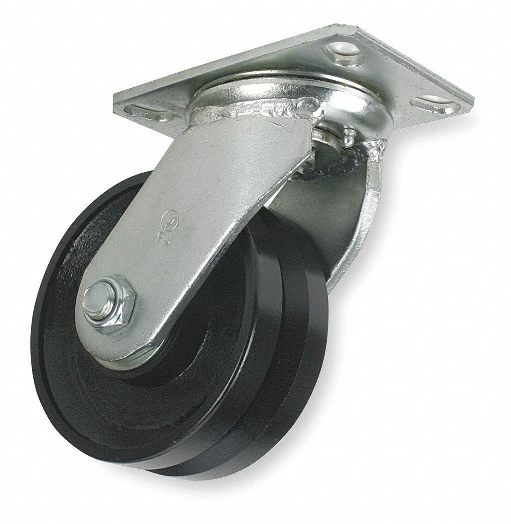 GRAINGER APPROVED VGroove TrackWheel Plate Caster, Swivel, 2000 lb, 6 in Wheel Dia. 1NWE2