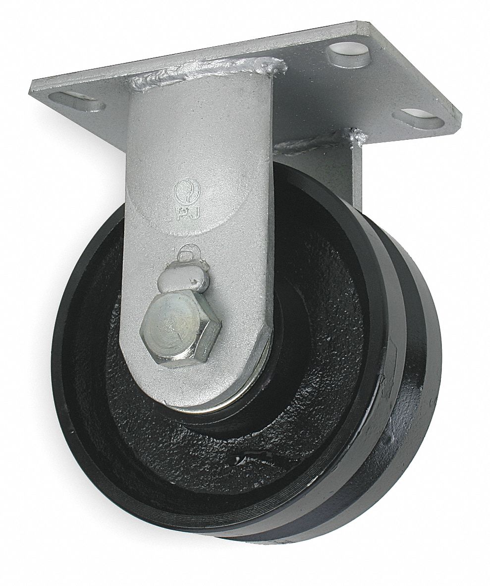 GRAINGER APPROVED VGroove TrackWheel Plate Caster 6 in Wheel Dia., 2000 lb, 7 1/2 in Mounting