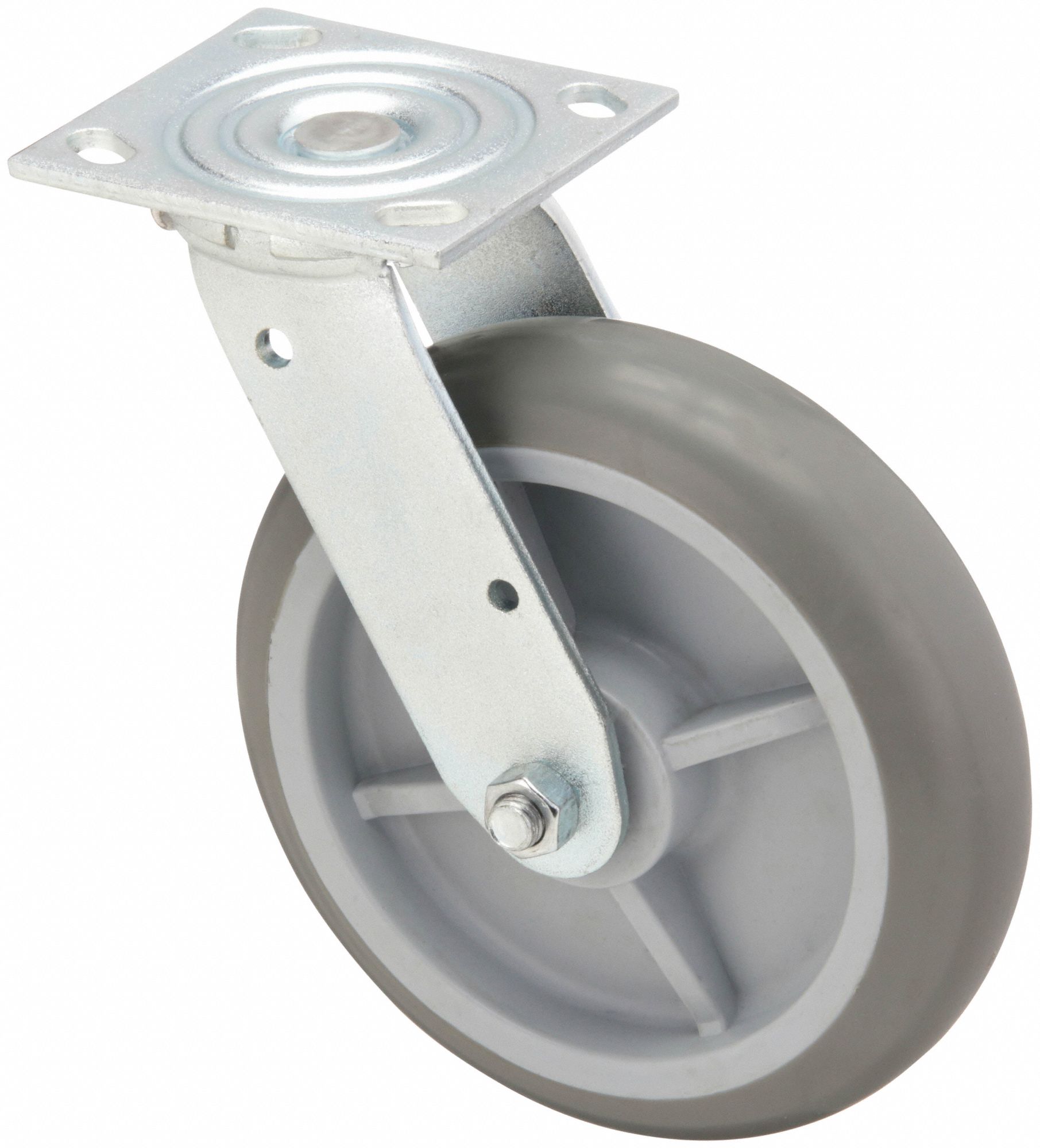 STANDARD PLATE CASTER, 8 IN WHEEL DIAMETER, 675 LB, 9½ IN MOUNTING H, SWIVEL CASTER