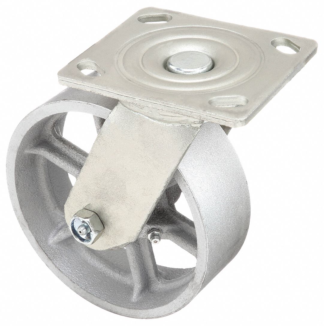 STANDARD PLATE CASTER, 6 IN WHEEL DIAMETER, 1200 LB, 7¼ IN MOUNTING H, SWIVEL CASTER