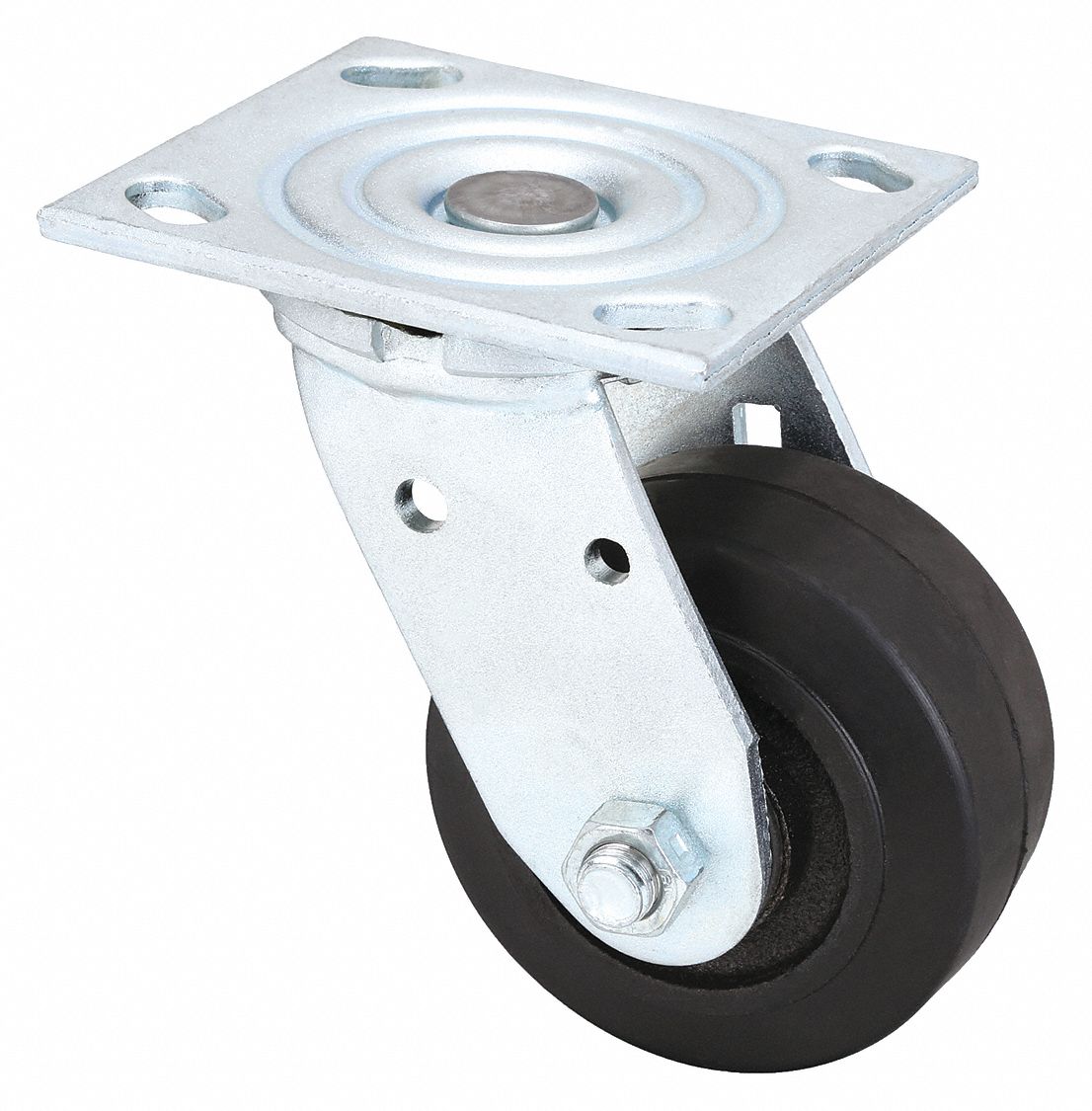 STANDARD PLATE CASTER, 4 IN WHEEL DIAMETER, 350 LB, 5⅝ IN MOUNTING H, SWIVEL CASTER