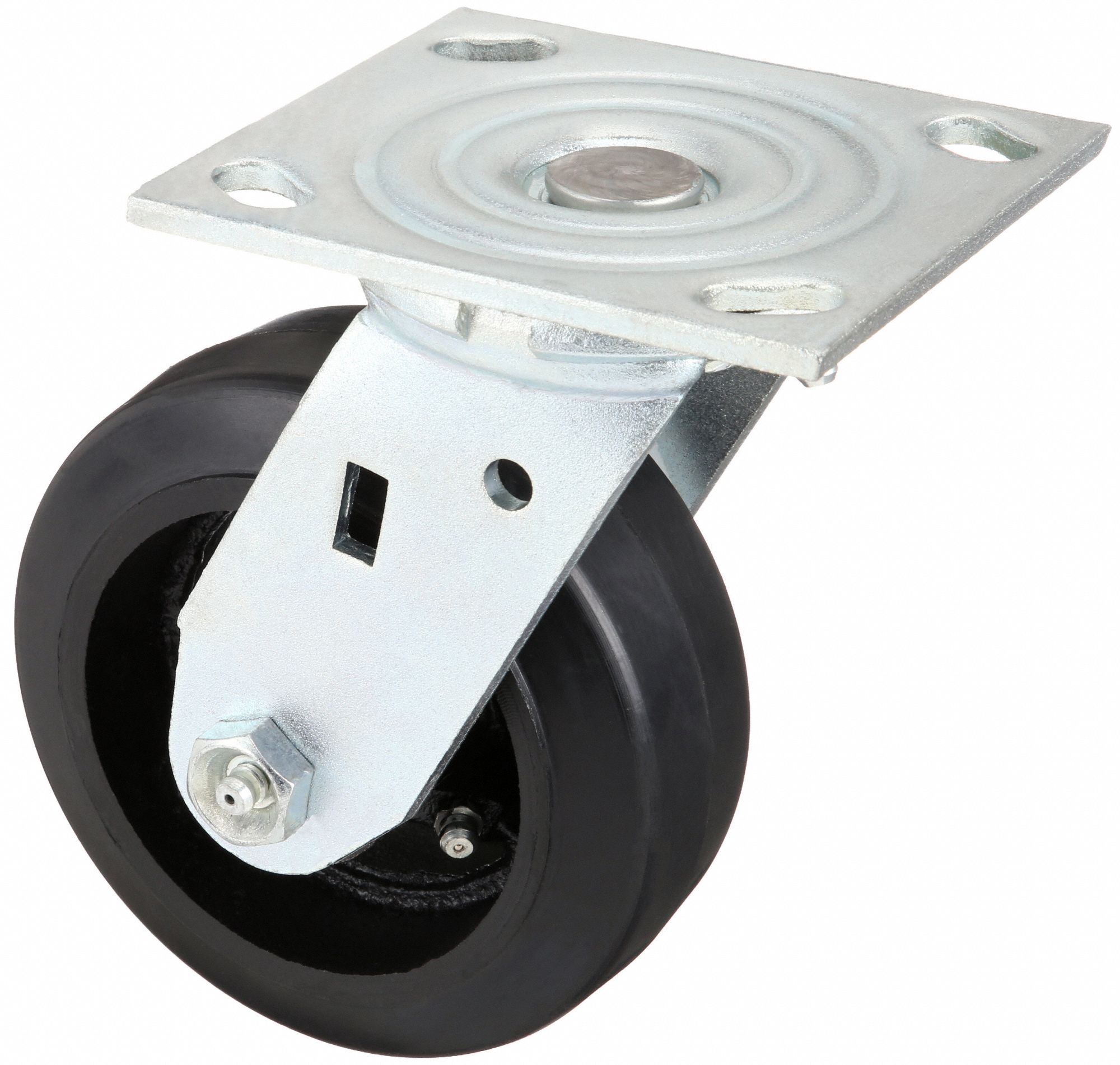 GRAINGER APPROVED Standard Plate Caster, Swivel, Rubber, 400 lb, 5 in