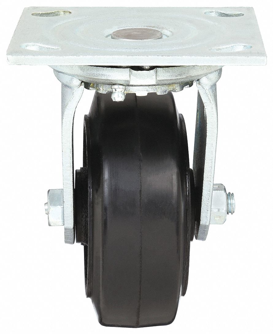 STANDARD PLATE CASTER, 5 IN WHEEL DIAMETER, 400 LB, 6½ IN MOUNTING H, SWIVEL CASTER