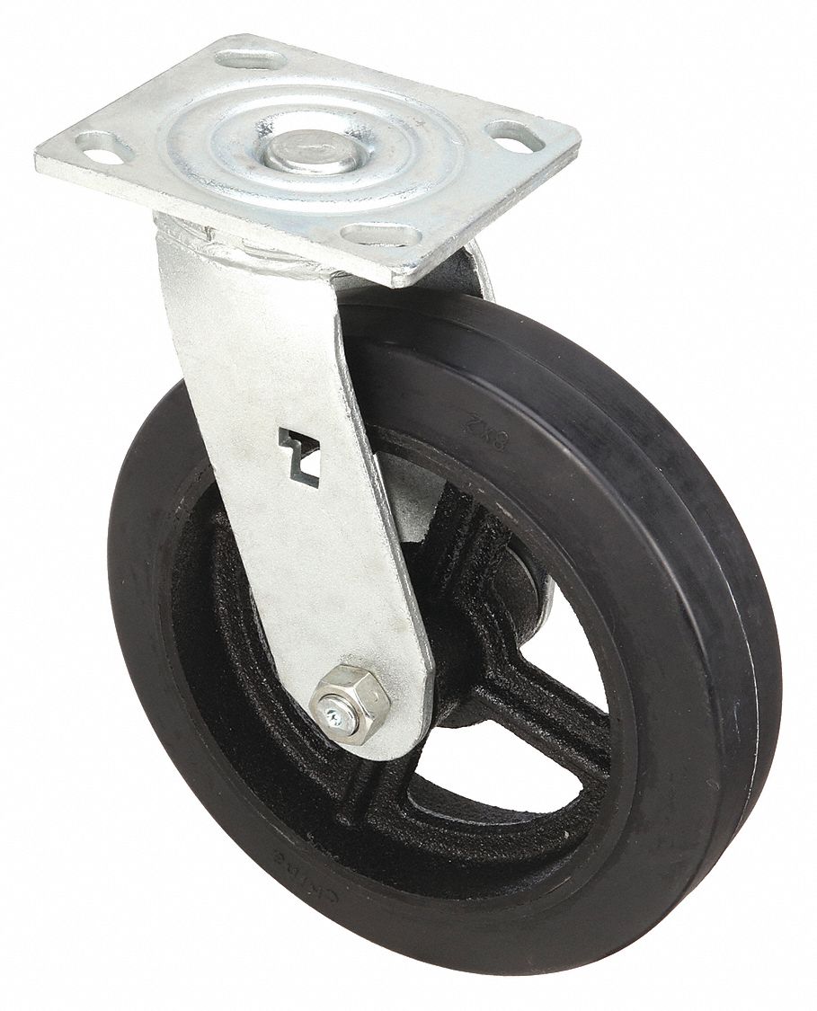 STANDARD PLATE CASTER, 8 IN WHEEL DIAMETER, 600 LB, 9½ IN MOUNTING H, SWIVEL CASTER