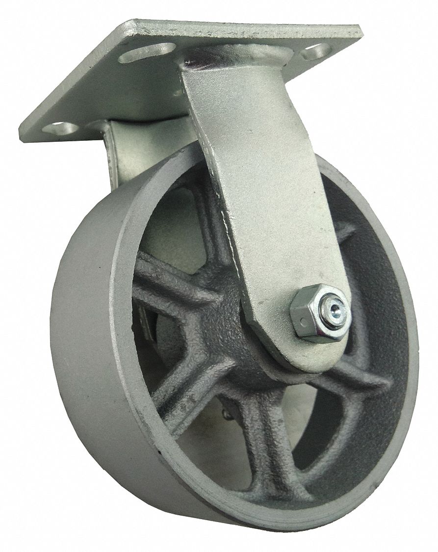 GRAINGER APPROVED Standard Plate Caster, Rigid, Iron, 1200 lb, 6 in