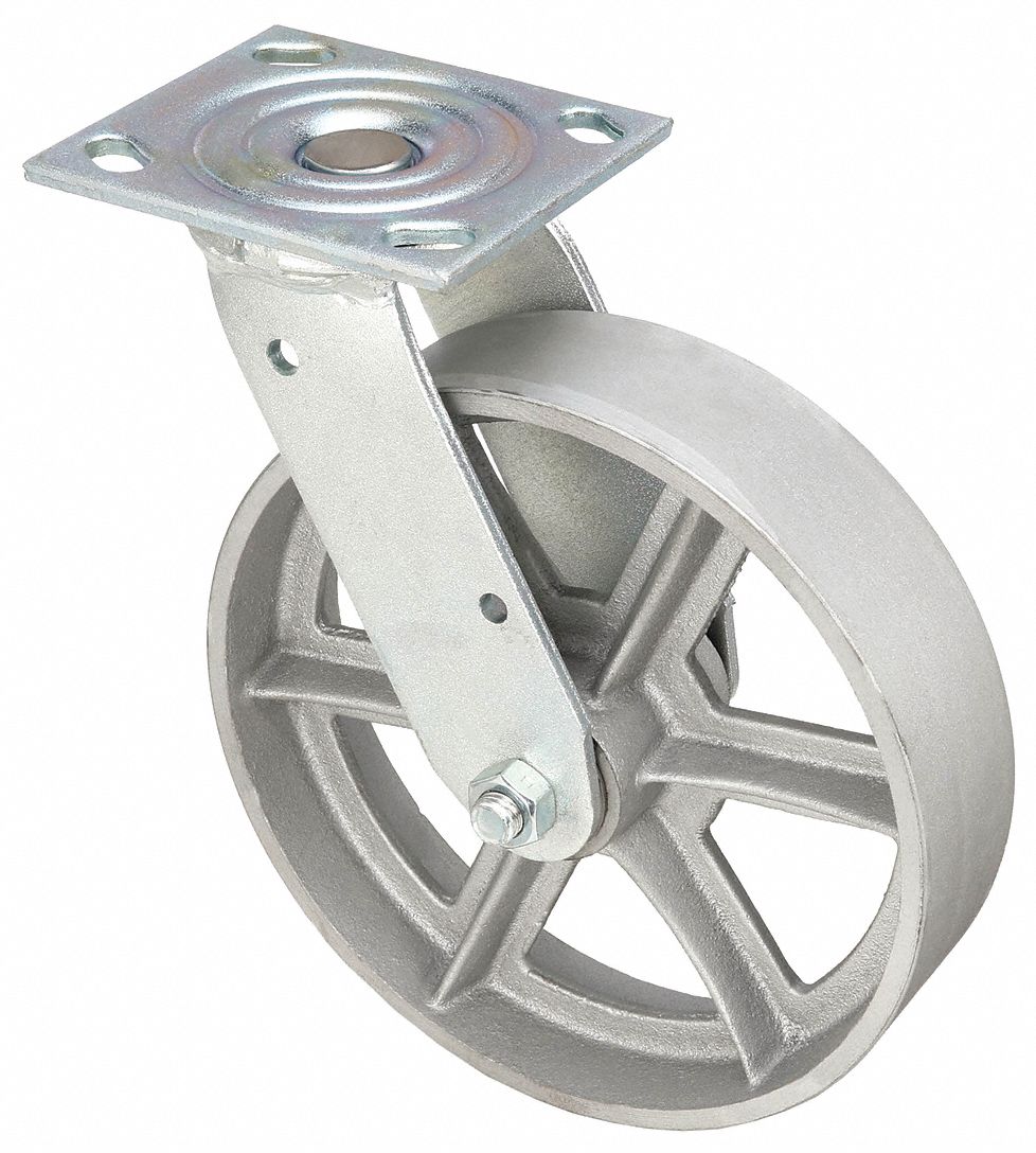 STANDARD PLATE CASTER, 8 IN WHEEL DIAMETER, 1250 LB, 9½ IN MOUNTING H, SWIVEL CASTER