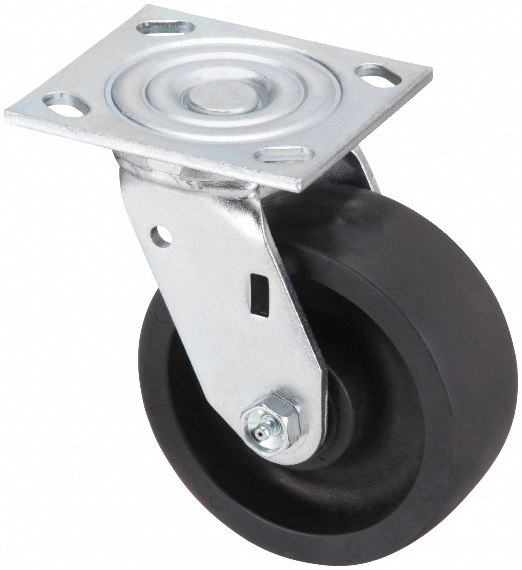 Plate Caster: Swivel, No Brake, Nylon, 5 in Wheel Dia, 2 in Wheel Wd, Slot, Roller