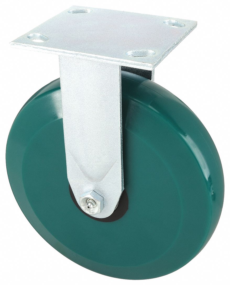 Plate Caster: Rigid, No Brake, Polyurethane, 8 in Wheel Dia, 2 in Wheel Wd, Ball
