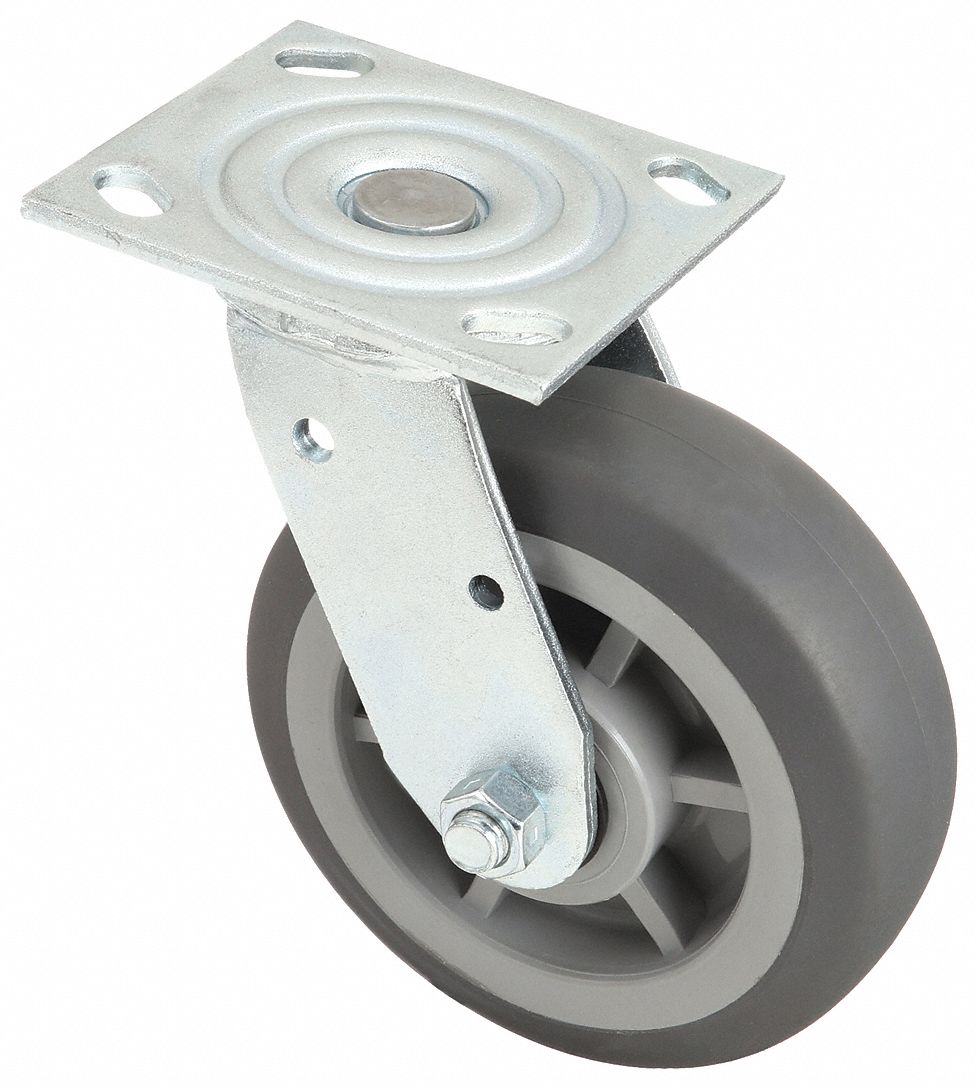 Plate Caster, Swivel, Rubber, 9 1/2"H