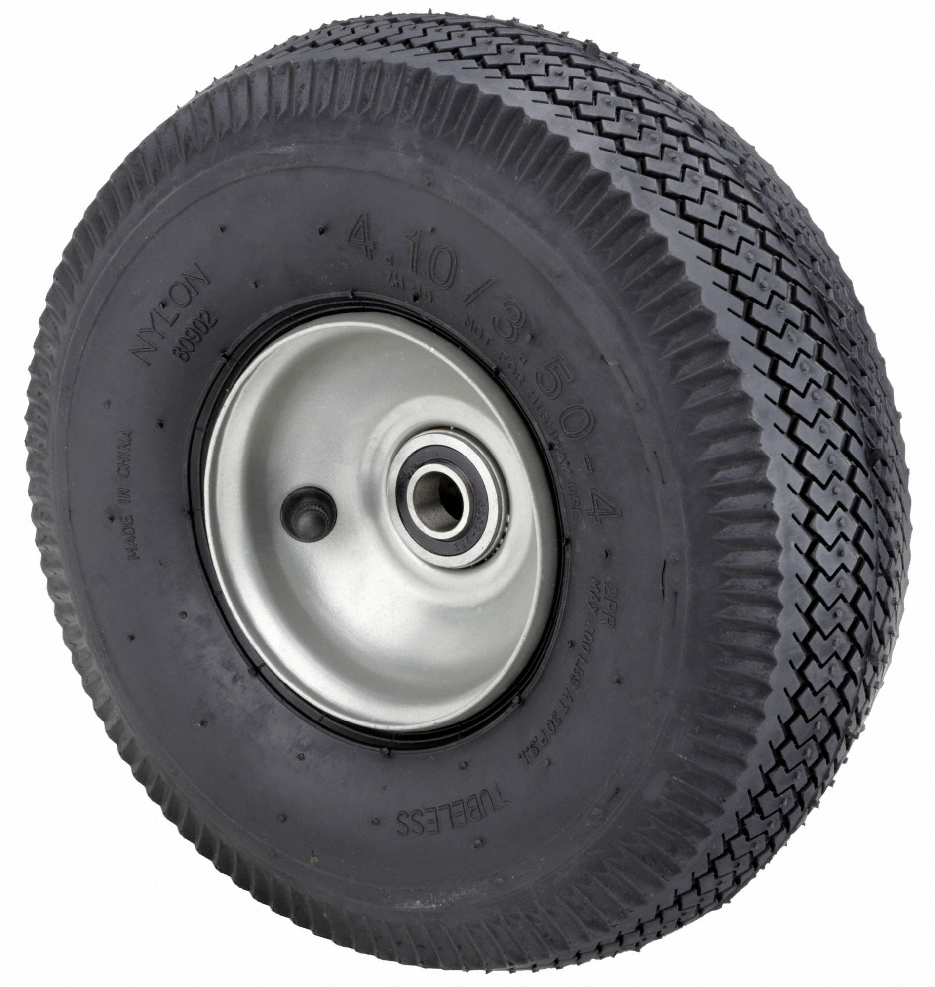 PNEUMATIC WHEEL, 10 IN WHEEL DIAMETER, 4⅛ IN WHEEL W, 230 LB, ⅝ IN FOR AXLE SIZE