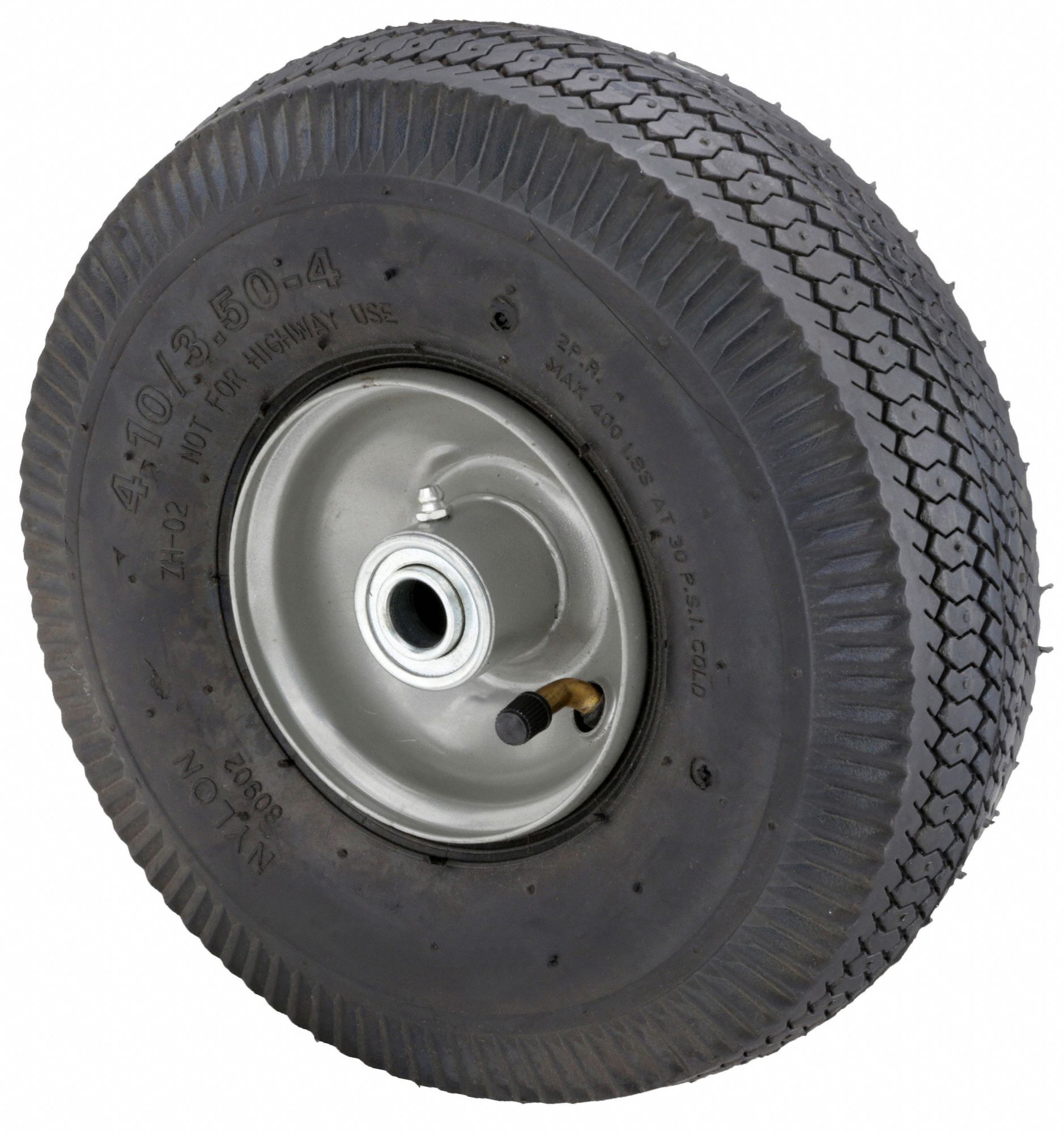 PNEUMATIC WHEEL, 10 IN WHEEL DIAMETER, 3 IN WHEEL W, 230 LB, ⅝ IN FOR AXLE SIZE, STANDARD