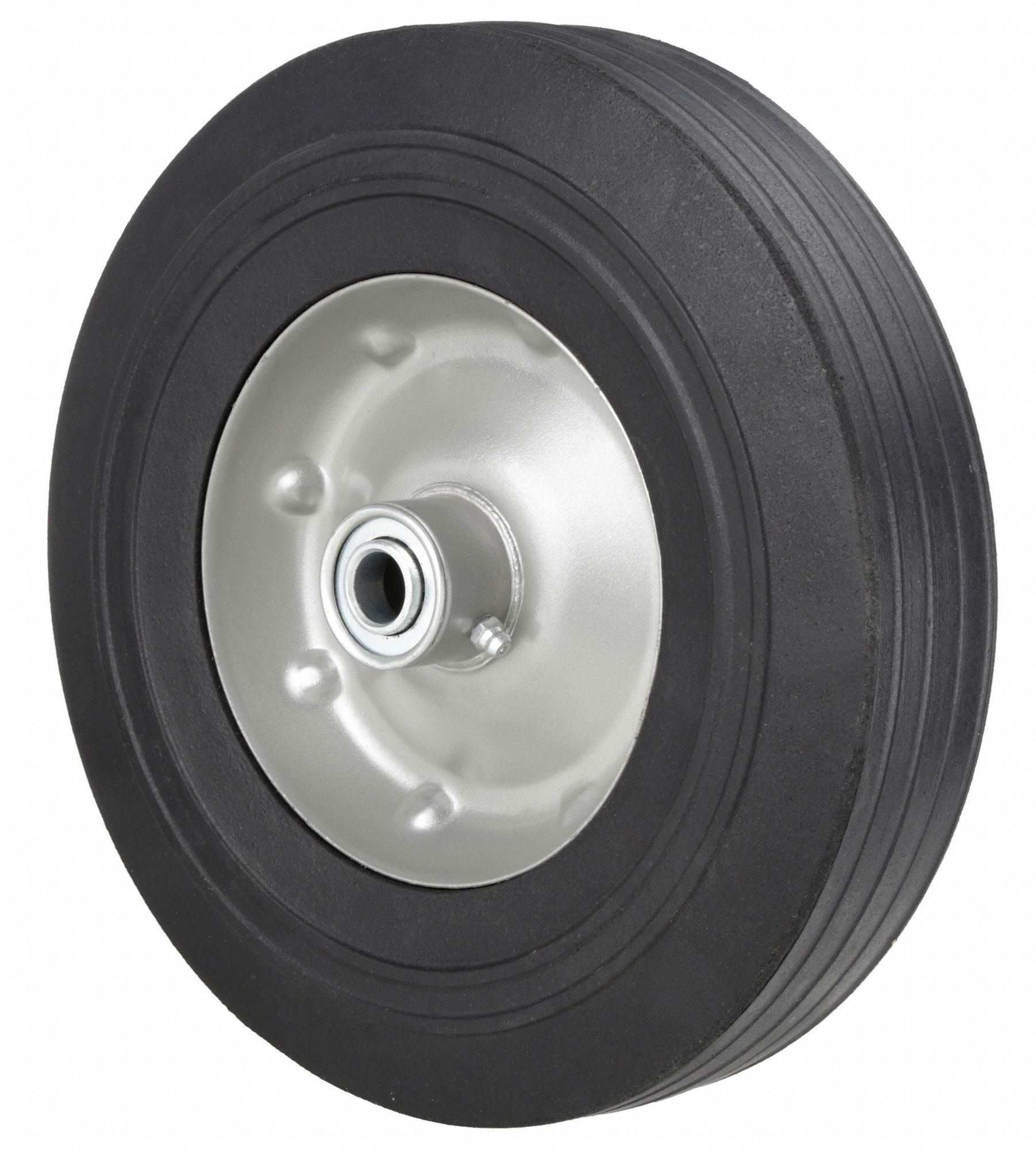 FLAT-FREE SOLID RUBBER WHEEL, 10 IN WHEEL DIAMETER, 2½ IN WHEEL W, 450 LB, STEEL