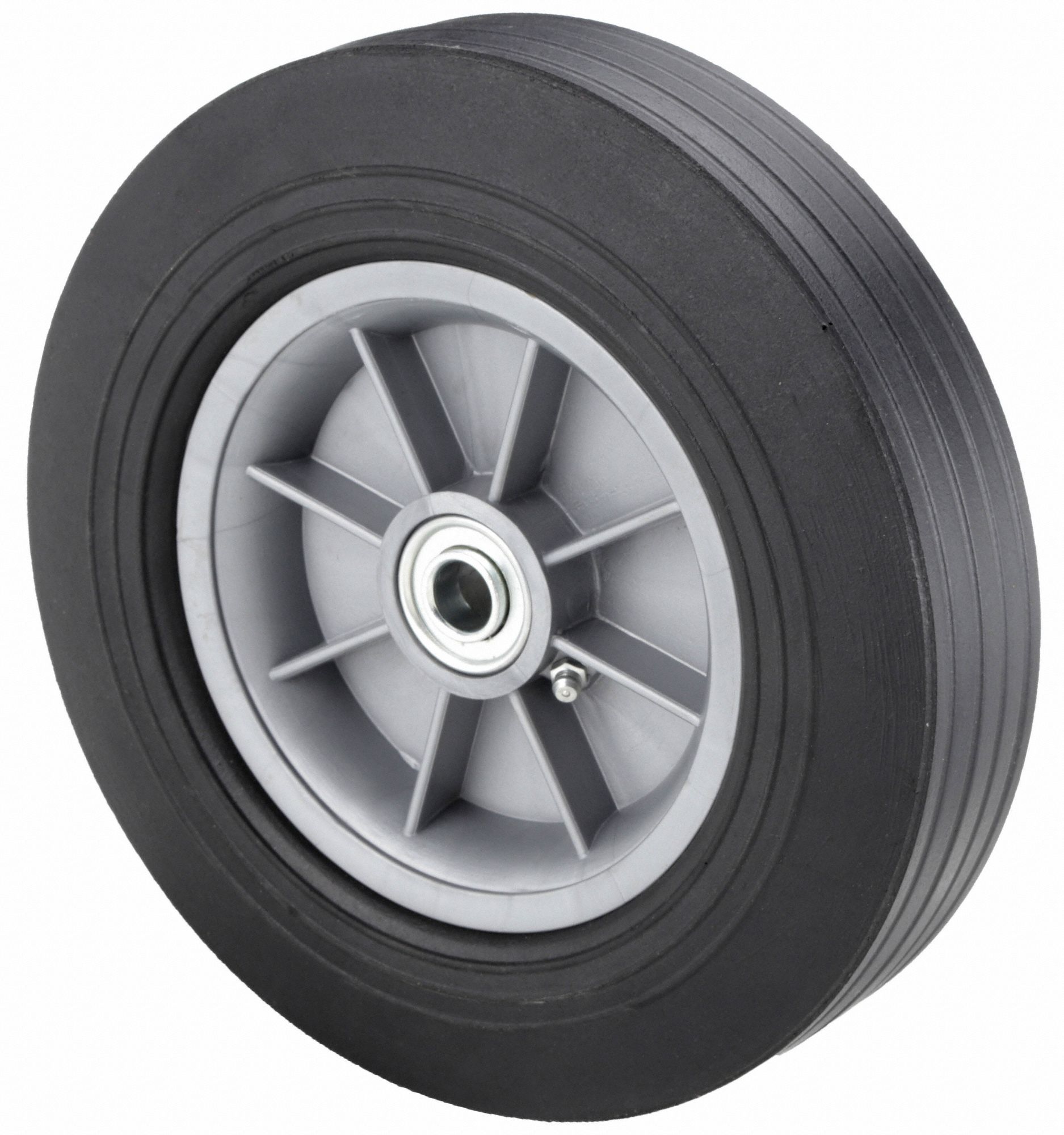 FLAT-FREE SOLID RUBBER WHEEL, 10 IN WHEEL DIAMETER, 2½ IN WHEEL W, 450 LB, PLASTIC