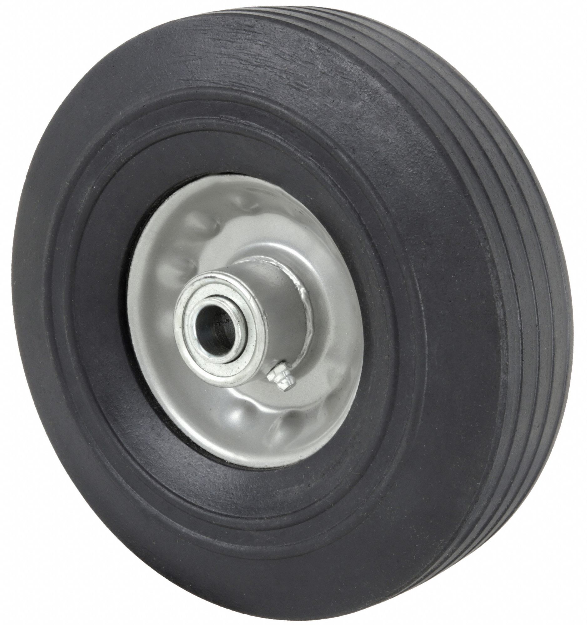 FLAT-FREE SOLID RUBBER WHEEL, 8 IN WHEEL DIAMETER, 3⅞ IN WHEEL W, 250 LB, STEEL, STANDARD