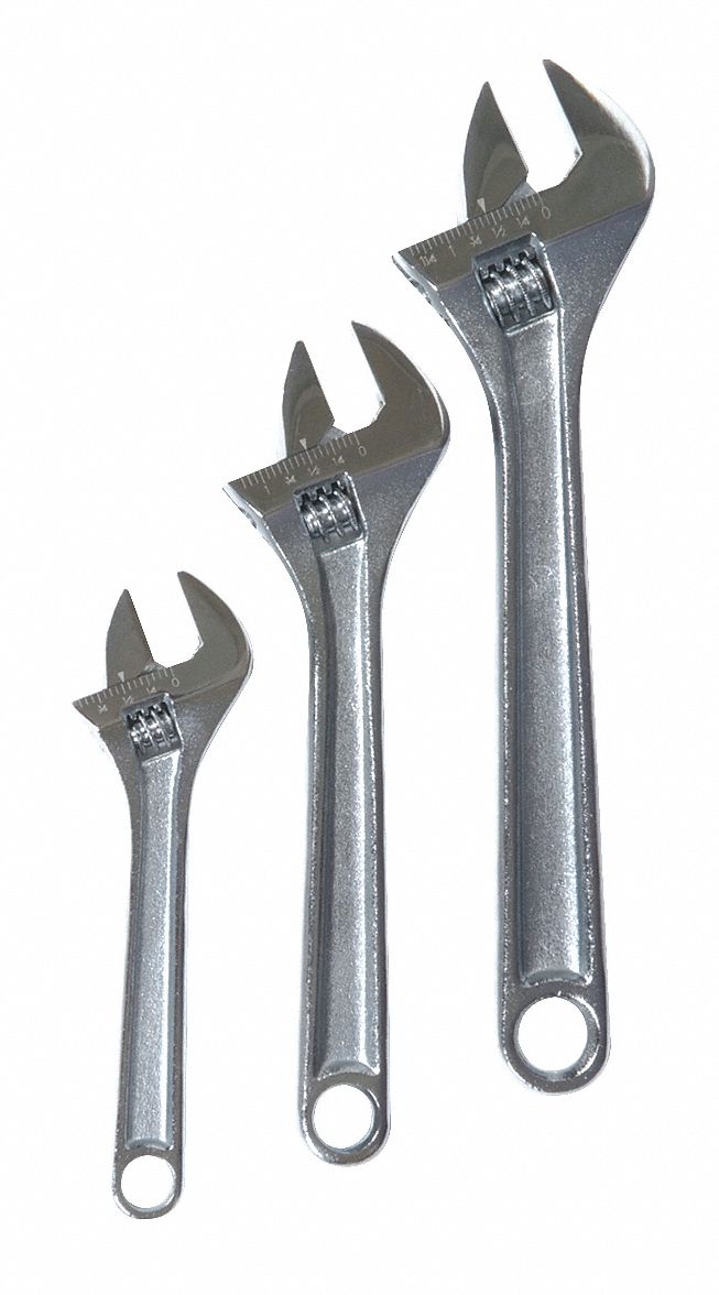 1NYB8 - Adj. Wrench Set 6  8  10 Chrome 3 Pc.