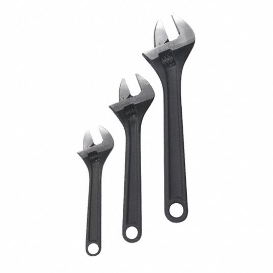 WESTWARD Adjustable Wrench Set: Alloy Steel, Black Phosphate, 3/4 in_1 in_1  1/8 in Jaw Capacity