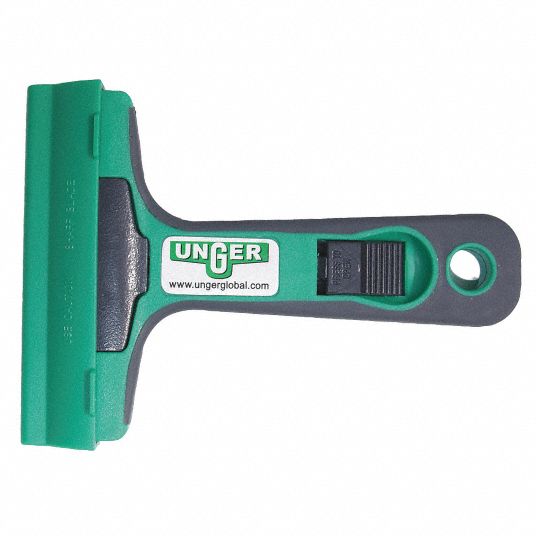 UNGER Stiff Glass Scraper with 4 in Carbon Steel Blade, Black/Green