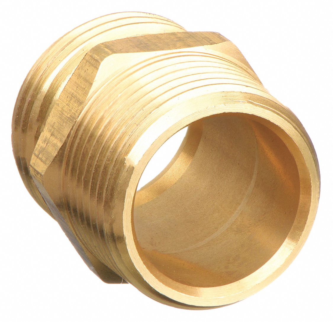 GARDEN HOSE ADAPTER, ¾ X ¾ IN FITTING SIZE, MALE X MALE, RIGID, 33 MM OVERALL L