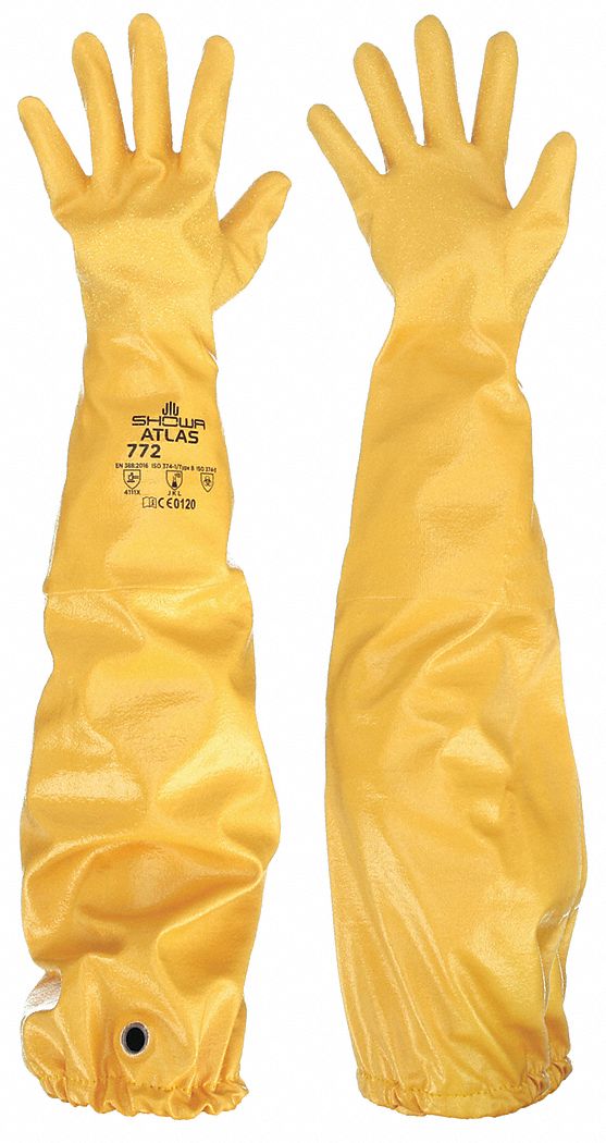 CHEMICAL RESISTANT GLOVES, 31.5 MIL, 25 ½ IN LENGTH, GRAIN, SIZE 7