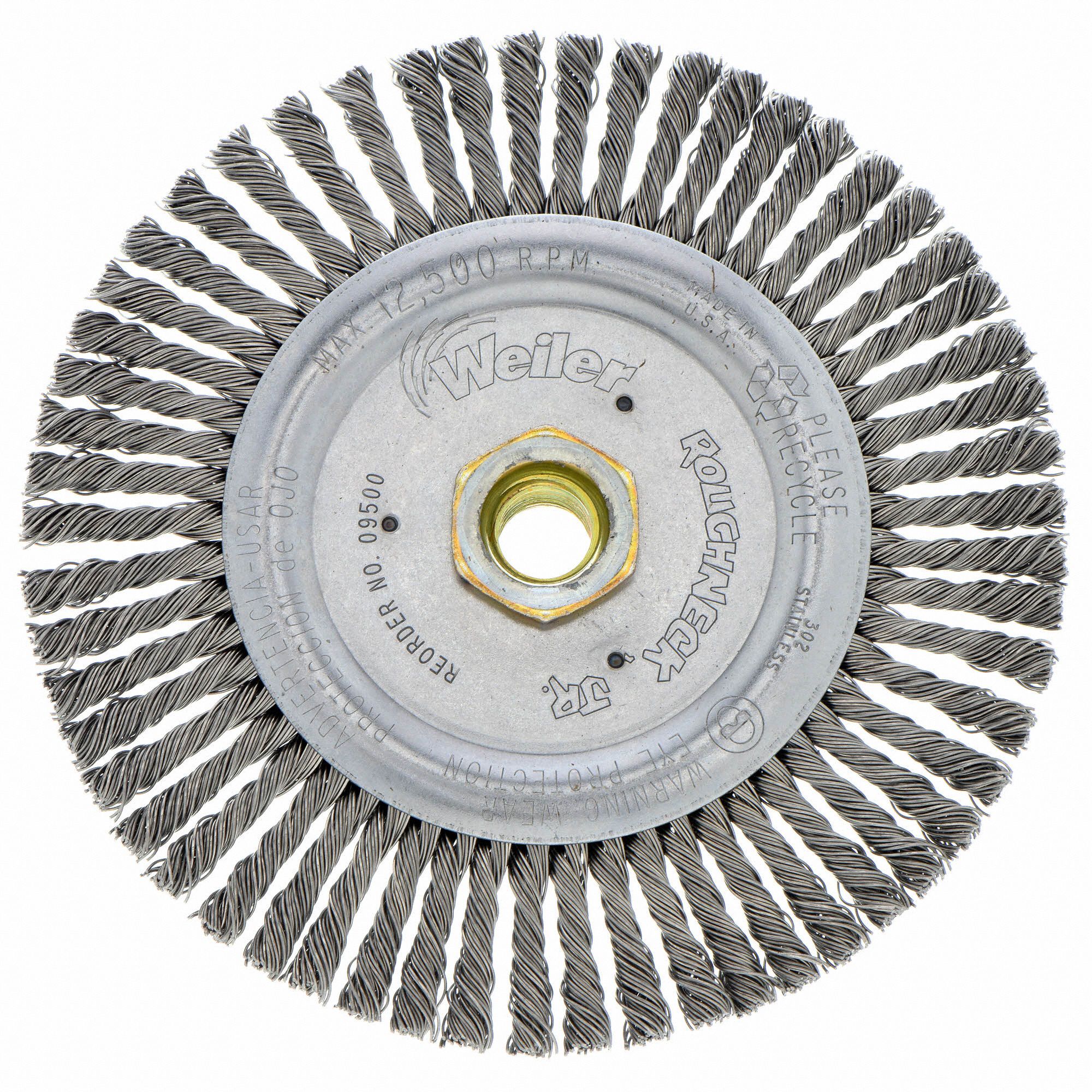 WEILER 5 in Twisted Wire Wheel Brush, Arbor Hole Mounting, 0.02 in Wire Dia., 7/8 in Bristle