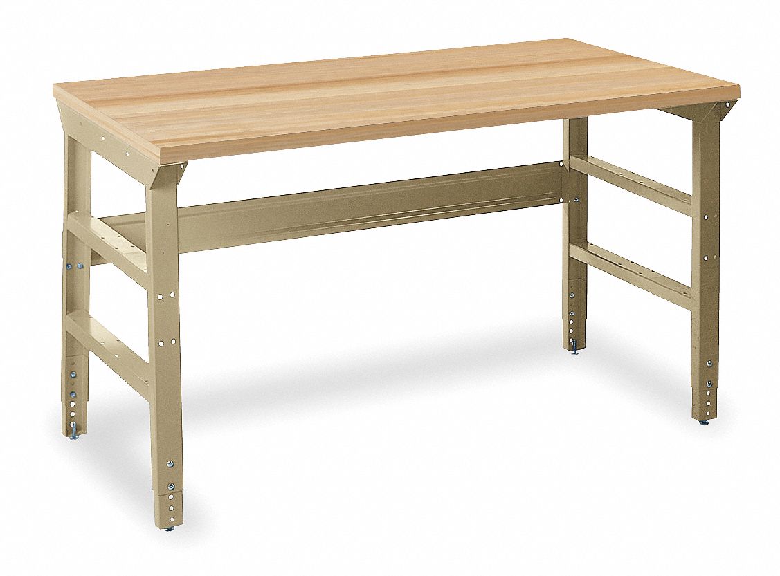 Bolted Workbench, Butcher Block, 36 in Depth, 31 3/4 in to 35 3/4 in