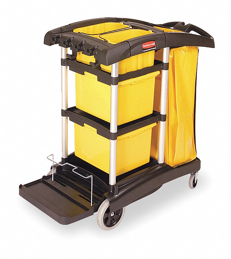 MICROFIBER JANITOR CART,BLACK,PLSTC/ALUM