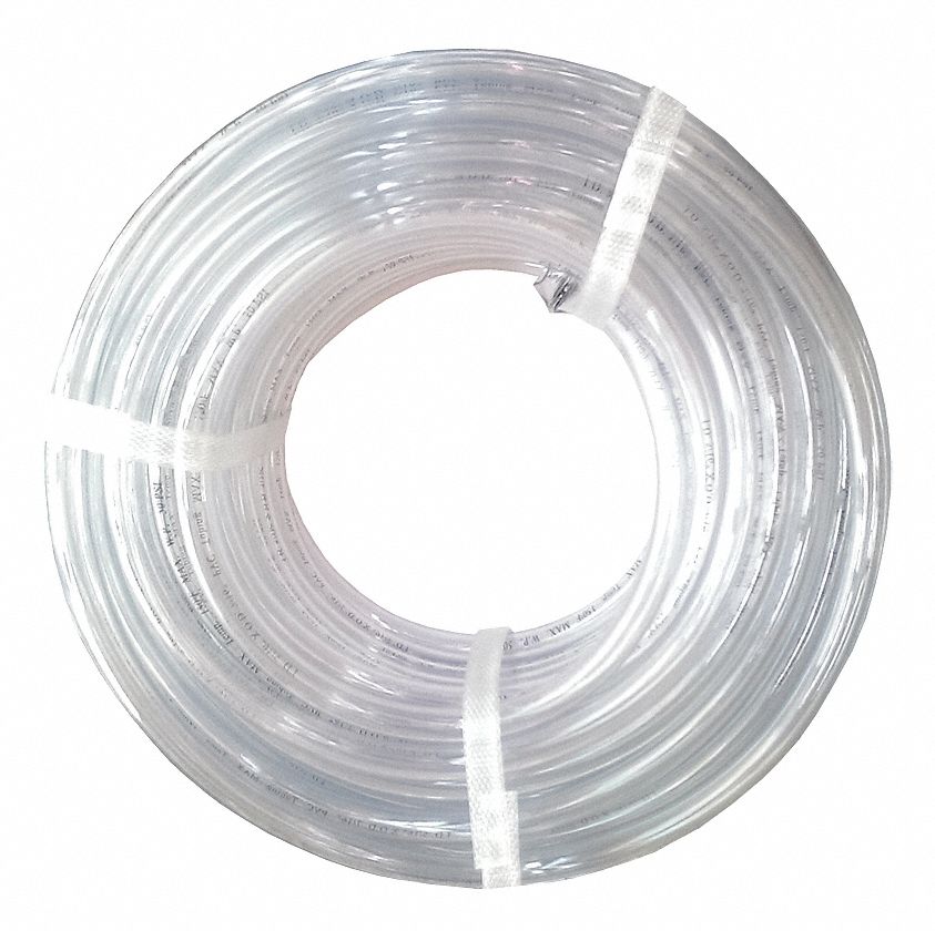 TUBING: PVC, CLEAR, 5/16 IN ID, 7/16 IN OUTSIDE DIA, 100 FT L, SHORE A 73