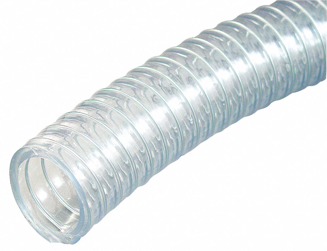 TUBING: POLYSPRING, PVC, ⅜ IN ID, 19/32 IN OUTSIDE DIA, 100 FT LG, CLEAR