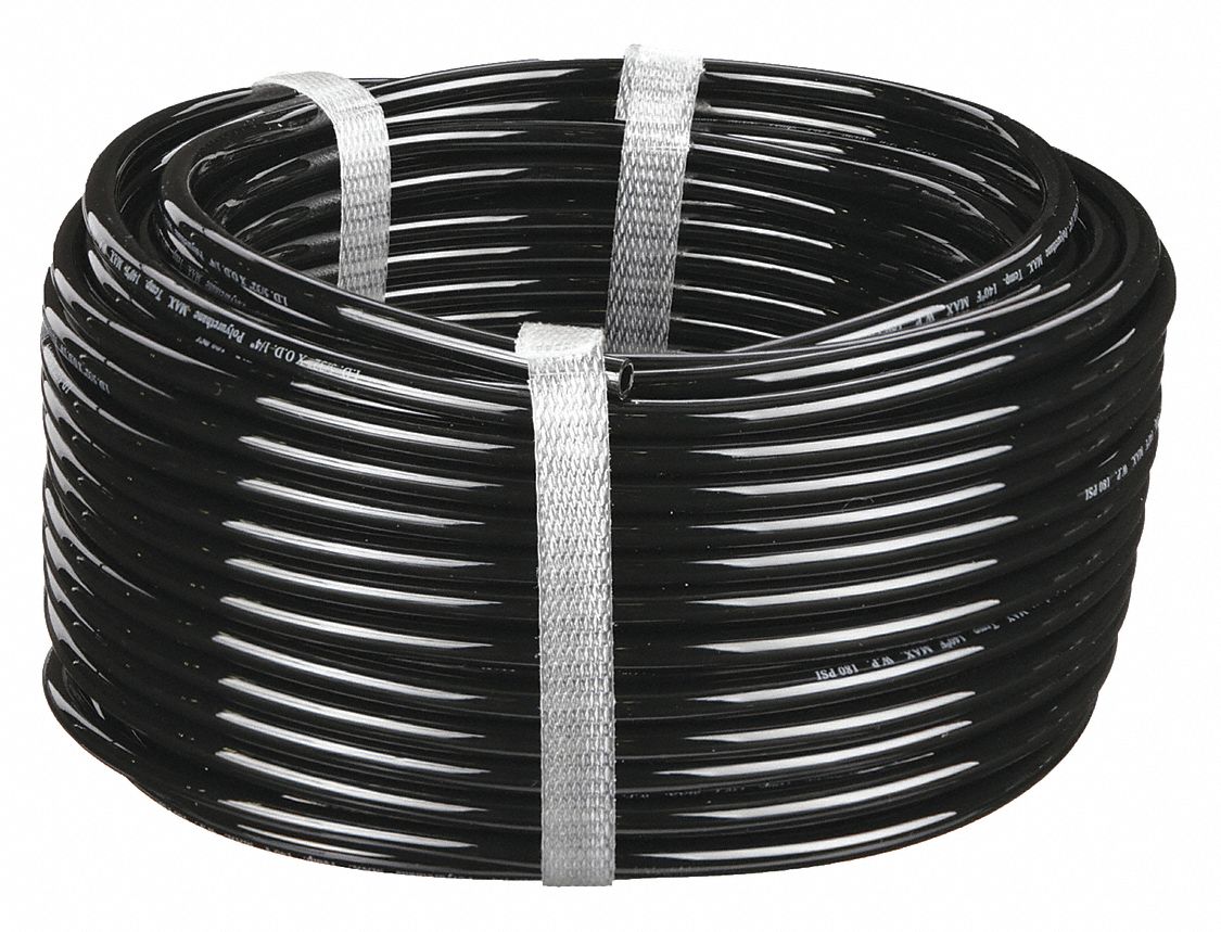 TUBING: POLYURETHANE, INSIDE DIAMETER 6.5 MM, OUTSIDE DIAMETER 10 MM, 100 FT LG, BLACK