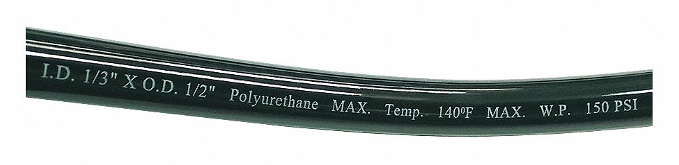 TUBING: POLYURETHANE, INSIDE DIAMETER 5/16 IN, OUTSIDE DIAMETER ½ IN, 100 FT LG, BLACK