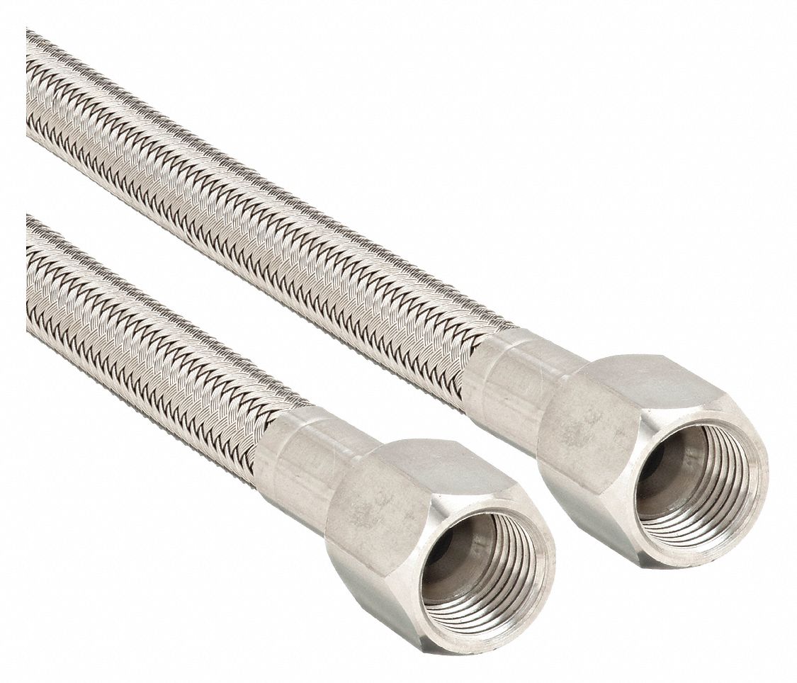PTFE Hose Assembly: 1/2 in ID, 36 in Lg, 301 Stainless Steel Cover