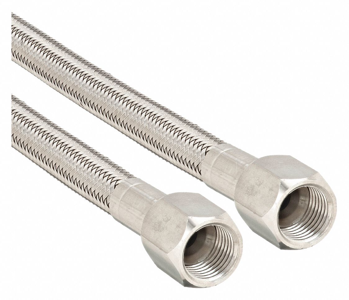 PTFE Hose Assembly: 1/2 in ID, 4 ft Lg, 301 Stainless Steel Cover