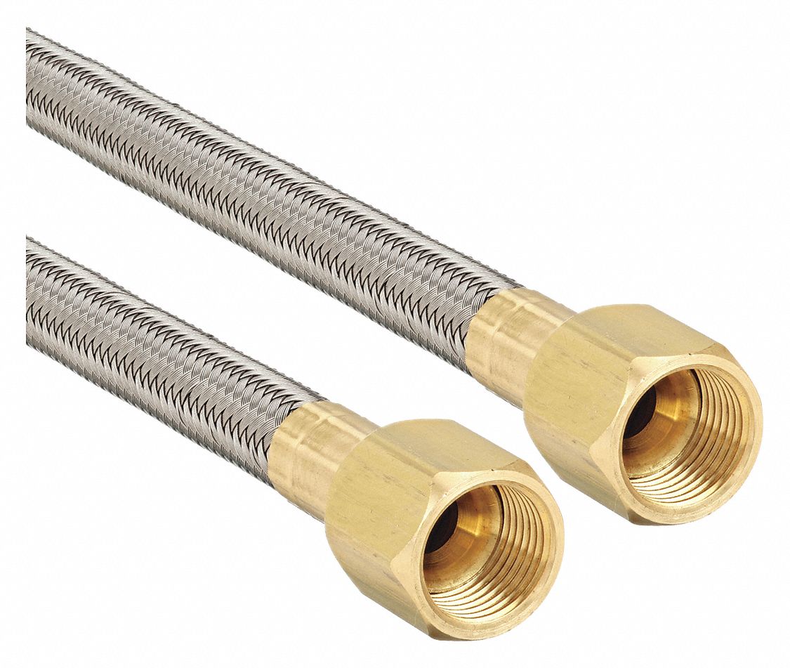 PTFE Hose Assembly: 1/2 in ID, 4 ft Lg, Brass 7/8 in FJIC x Brass 7/8 in FJIC