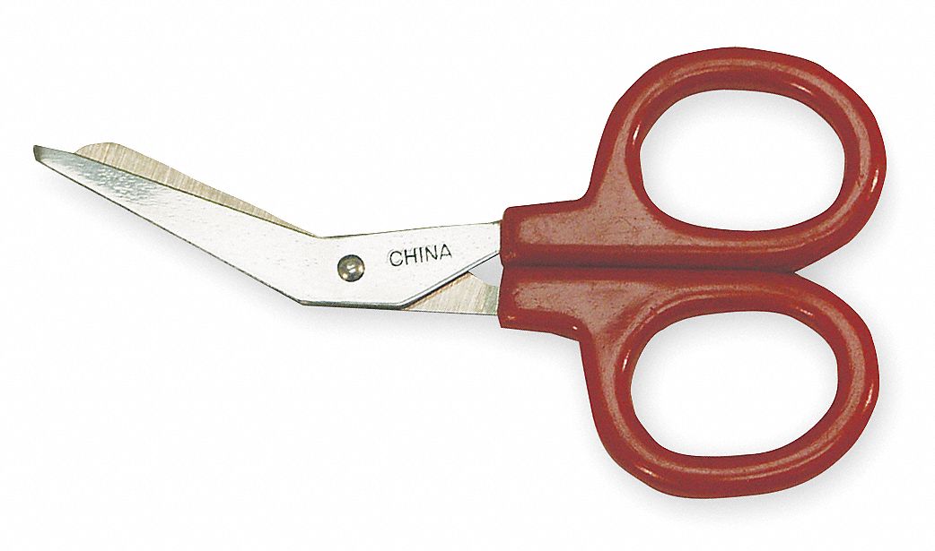 HONEYWELL Medical Scissors: 4 in Overall Lg, Red, Angled Blade End, Steel