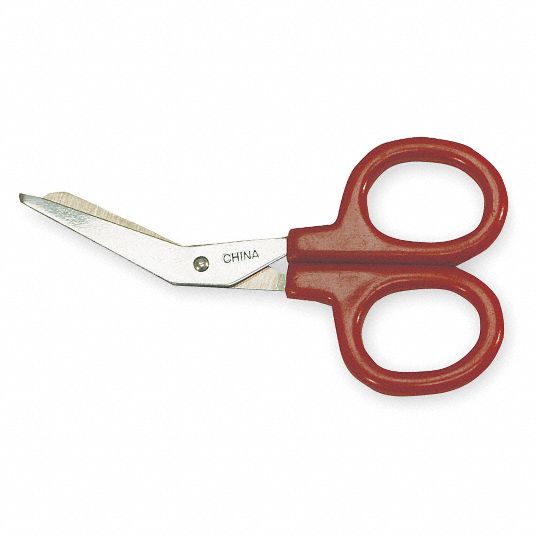 HONEYWELL Medical Scissors: 4 in Overall Lg, Red, Angled Blade End, Steel