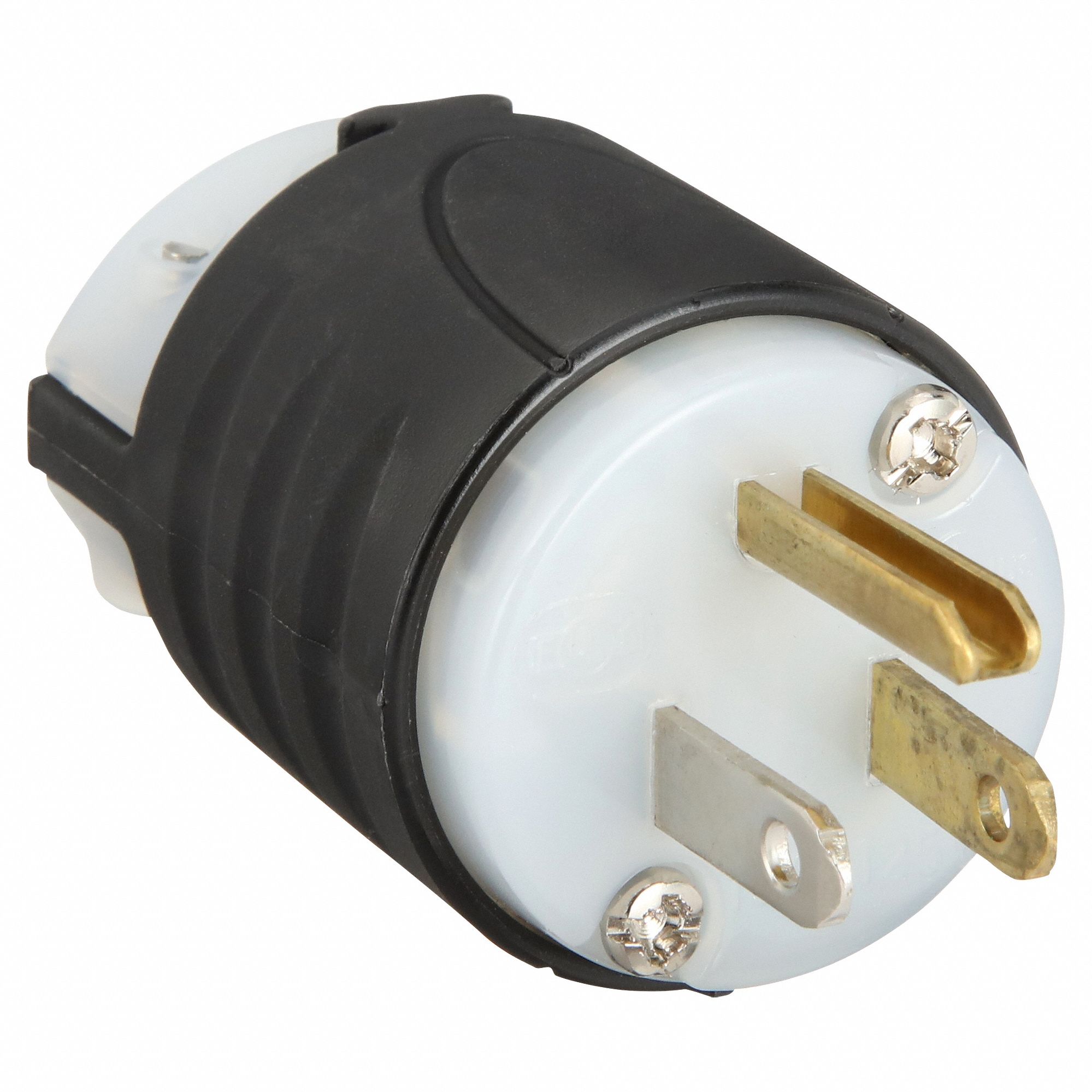 GROUND CONTINUITY MONITORING STRAIGHT BLADE PLUG, 5-15P, 15 A, 125V AC, 2 POLES, BLACK/WHITE