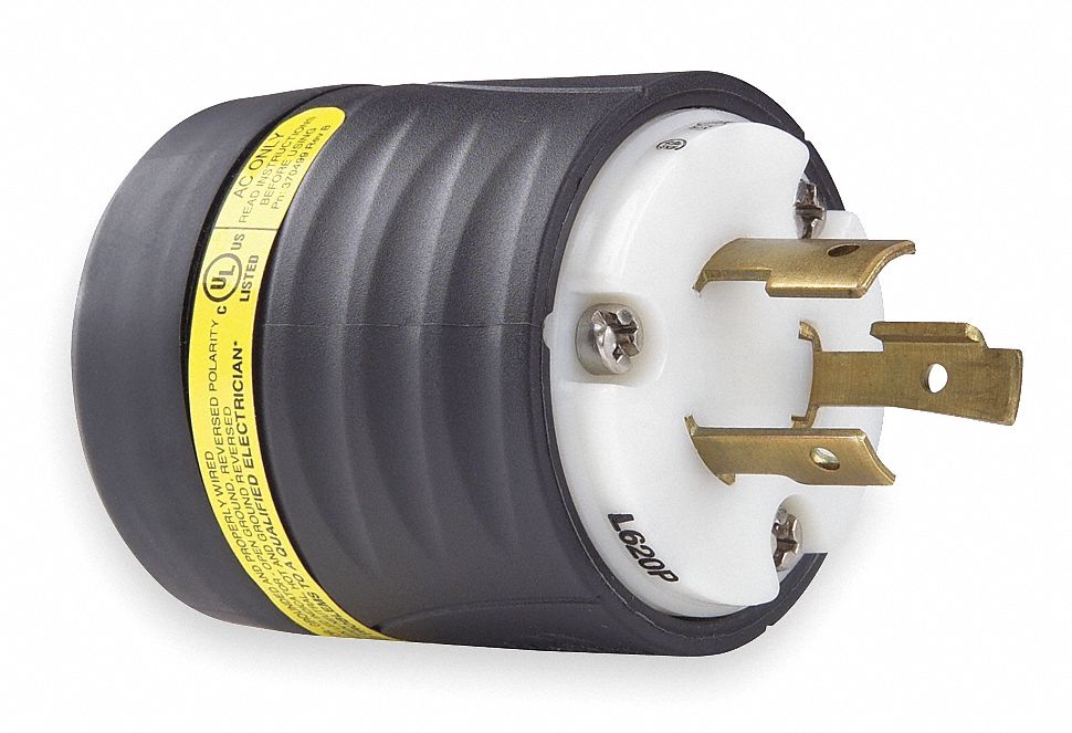 Ground Continuity Monitoring Plug: L6-20P, 250V AC, 20 A, 2 Poles, Black/White, Screw Terminals