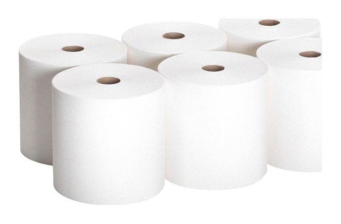 Paper Towel Roll: White, 7 7/8 in Roll Wd, 1, 000 ft Roll Lg, 2 in Core Dia., 6 PK