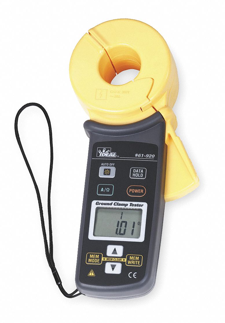 Clamp On Earth Resistance Tester, 0.100 to 1200 ohm Ground Resistance Range Grainger