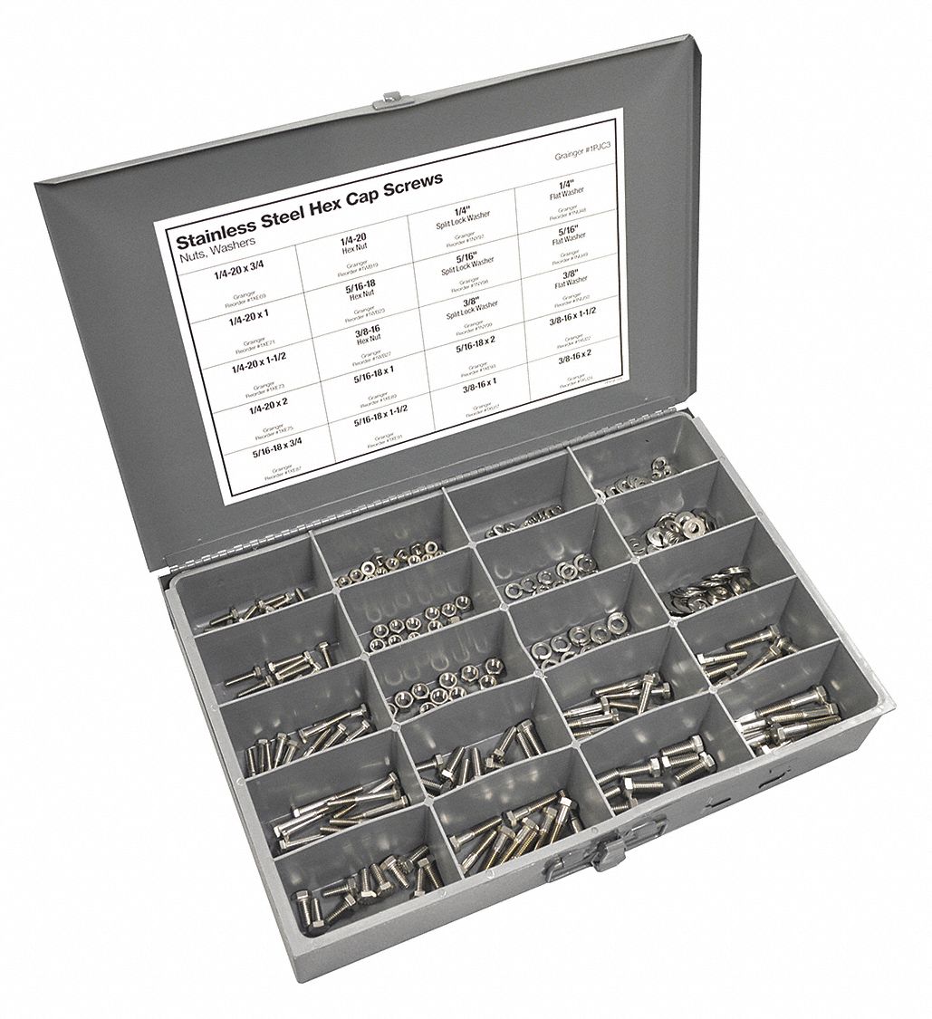 GRAINGER APPROVED Cap Screw Assortment, Hex, Hex Dr, 553 Pc 1PJC3