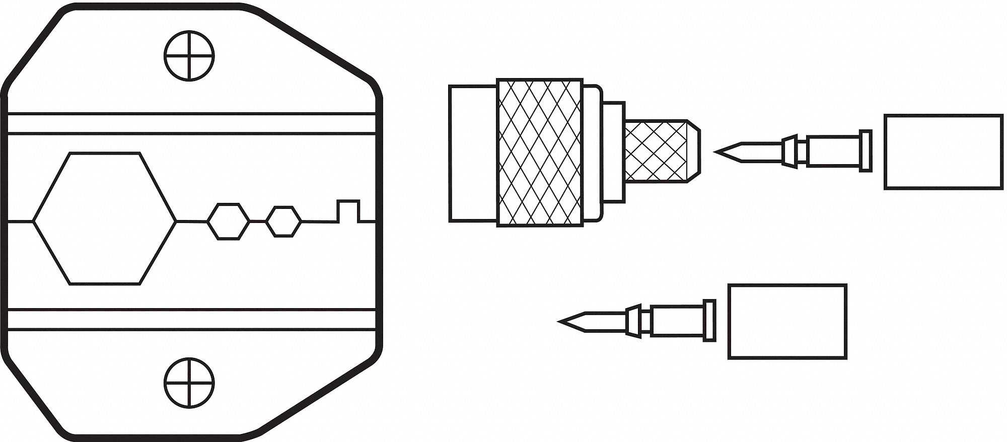 VOICE AND DATA CRIMPING DIE, RG11, RG-8/11 CONNECTORS, 30-506, SILVER CONNECTOR COLOUR