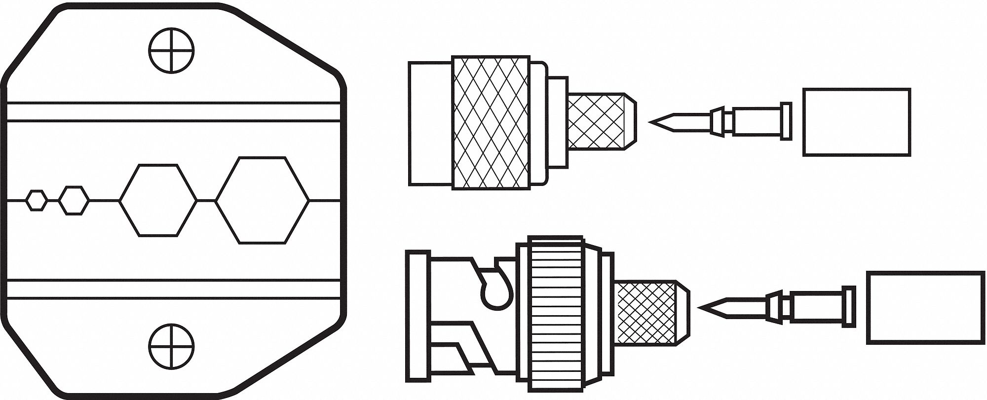 VOICE AND DATA CRIMPING DIE, RG59/RG6, HEX CRIMP PLUGS AND CONNECTORS, 30-506, 2 DIES IN SET