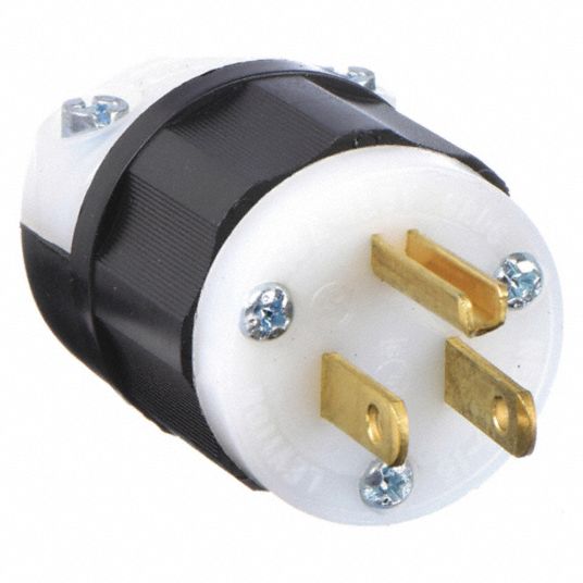 15 AA Industrial Grade Straight Blade Plug, Black/White; NEMA ...