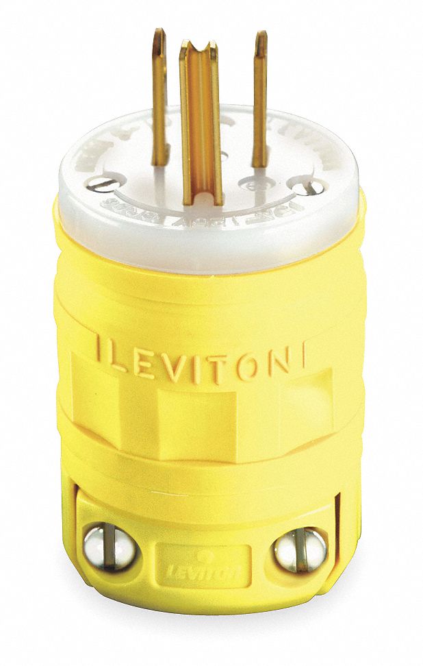 Straight Blade Plug: 5-15P, 15 A, 125V AC, Yellow, 2 Poles, Screw Terminals