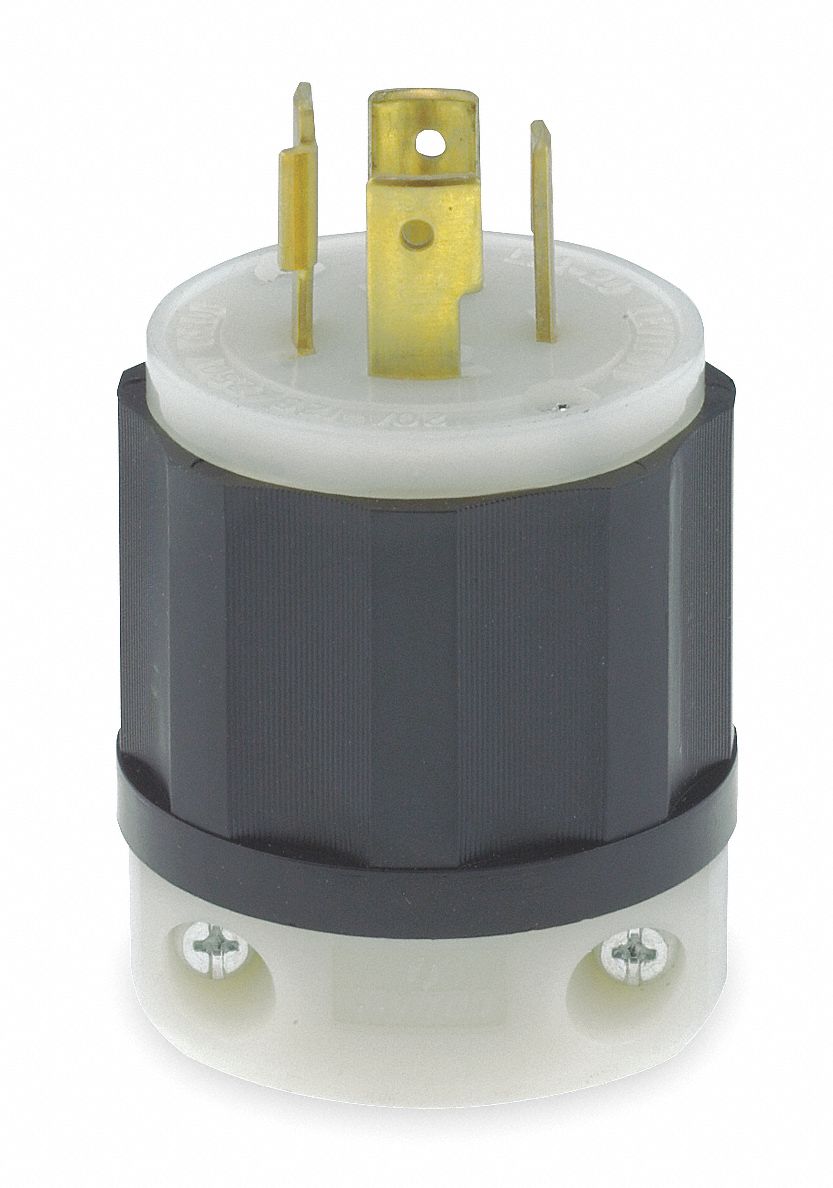 Locking Plug: L14-20P, 125/250V AC, 20 A, 3 Poles, Black/White, Screw Terminals
