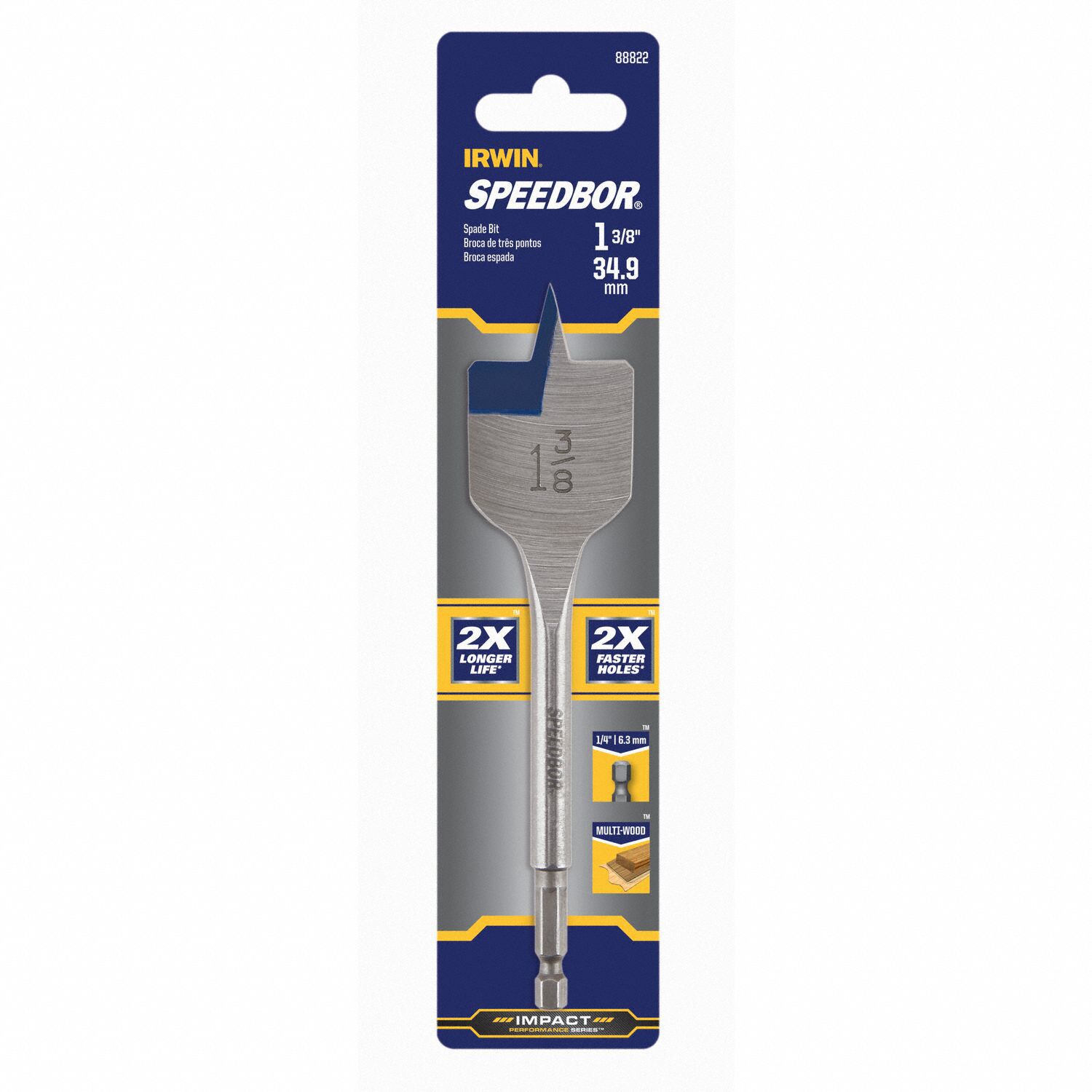 IRWIN Spade Drill Bit, 1 3/8 in Drill Bit Size, Hex, Carbon Steel