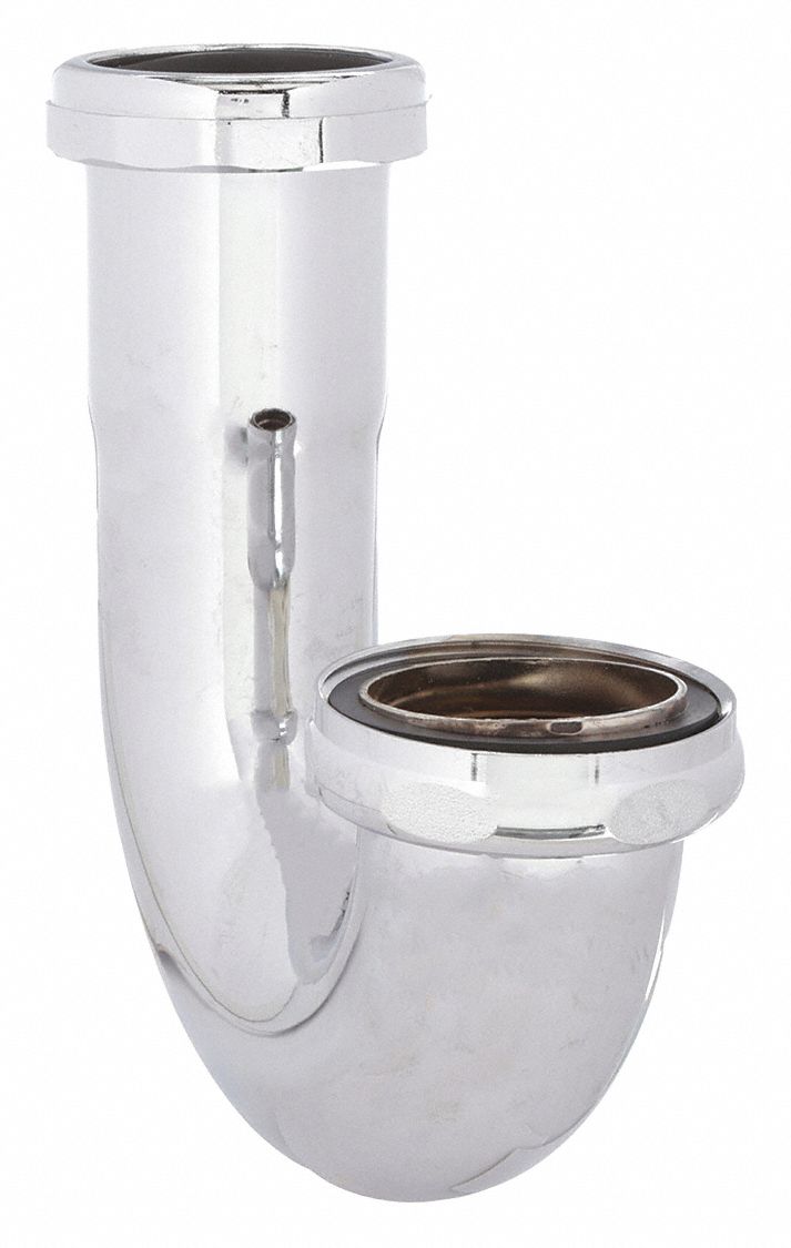 Bend: Brass, Chrome, Silver, 1 1/2 in Nominal Pipe Size, 5 1/2 in Overall Lg, Slip