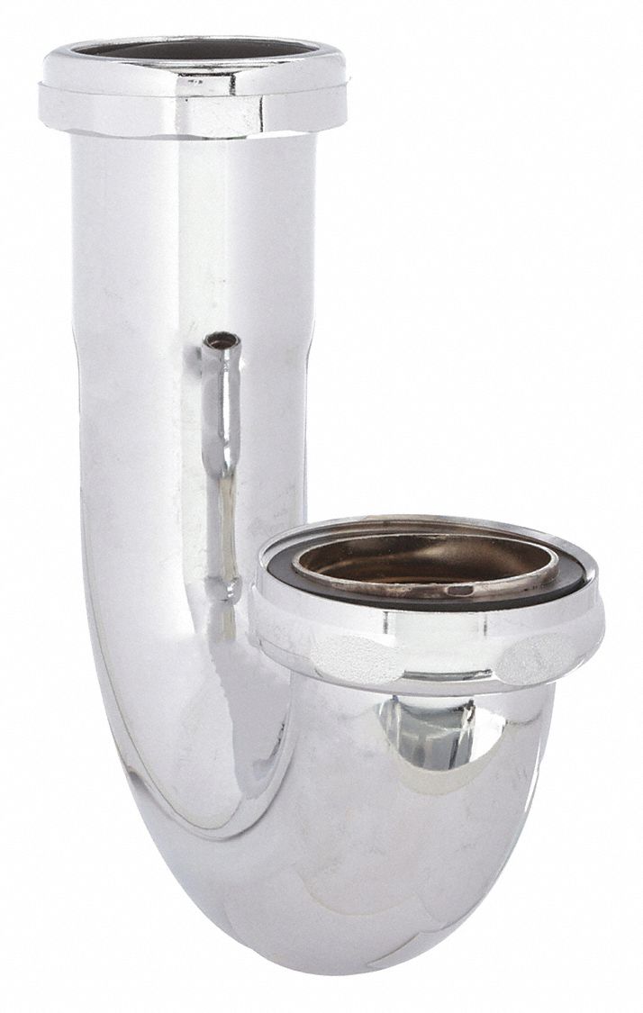 Bend: Brass, Chrome, Silver, 1 1/4 in Nominal Pipe Size, 5 1/4 in Overall Lg, Slip